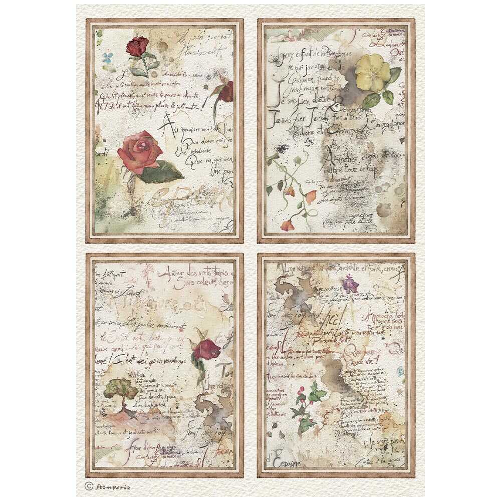 Rice Paper A4 - Flowers and Poems - 4 cards