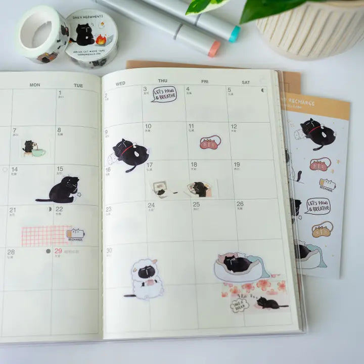 Sticker Sheet - Mocha Cat - Paws and recharge