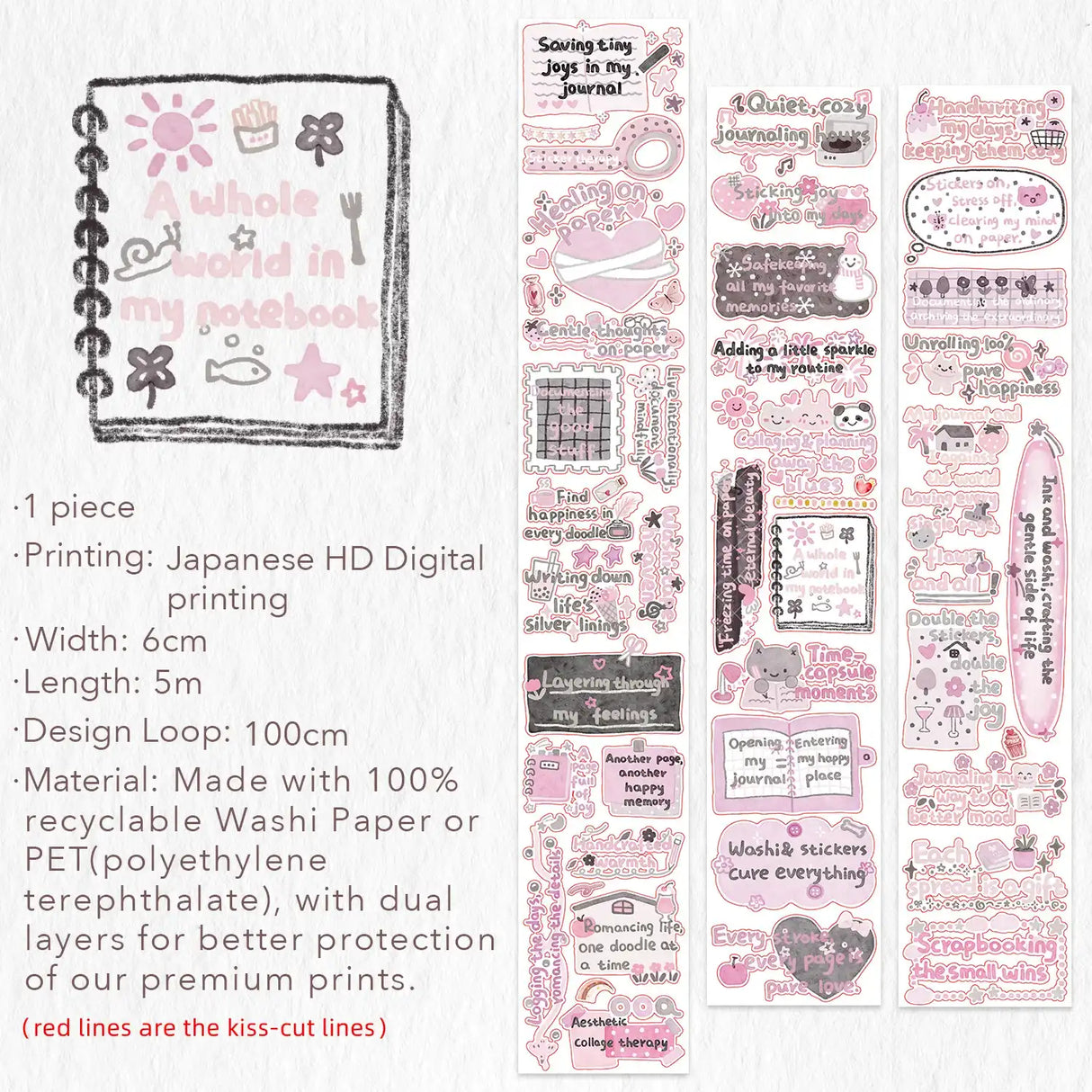 Sticker Washi Tape - Pre-cut - The Healing Mind - 60 mm