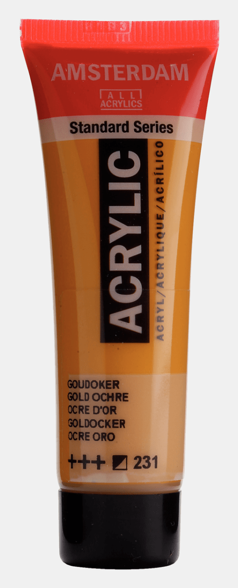 Liten tub med gul Amsterdam Akrylfärg 20 ml 231 Gold Ochre från Royal Talens - Tidformera