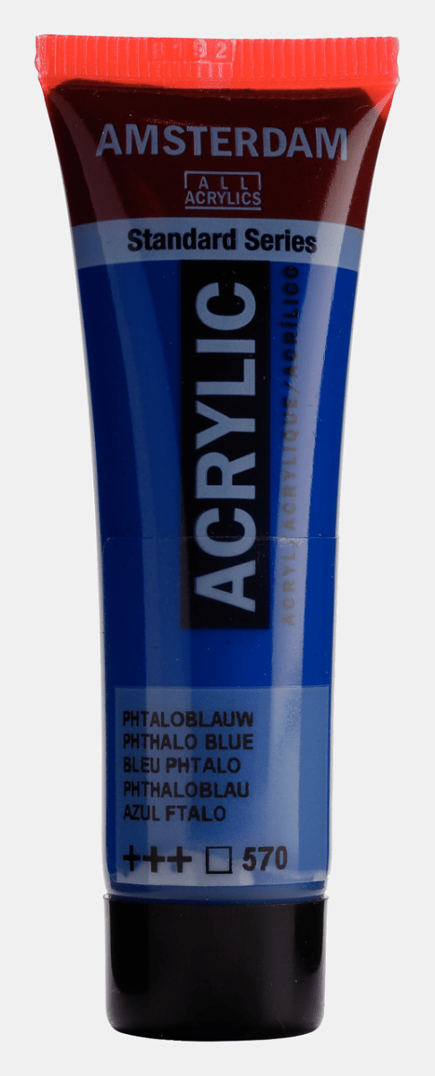 Liten tub med blå Amsterdam Akrylfärg 20 ml 570 - Phthalo Blue från Royal Talens - Tidformera