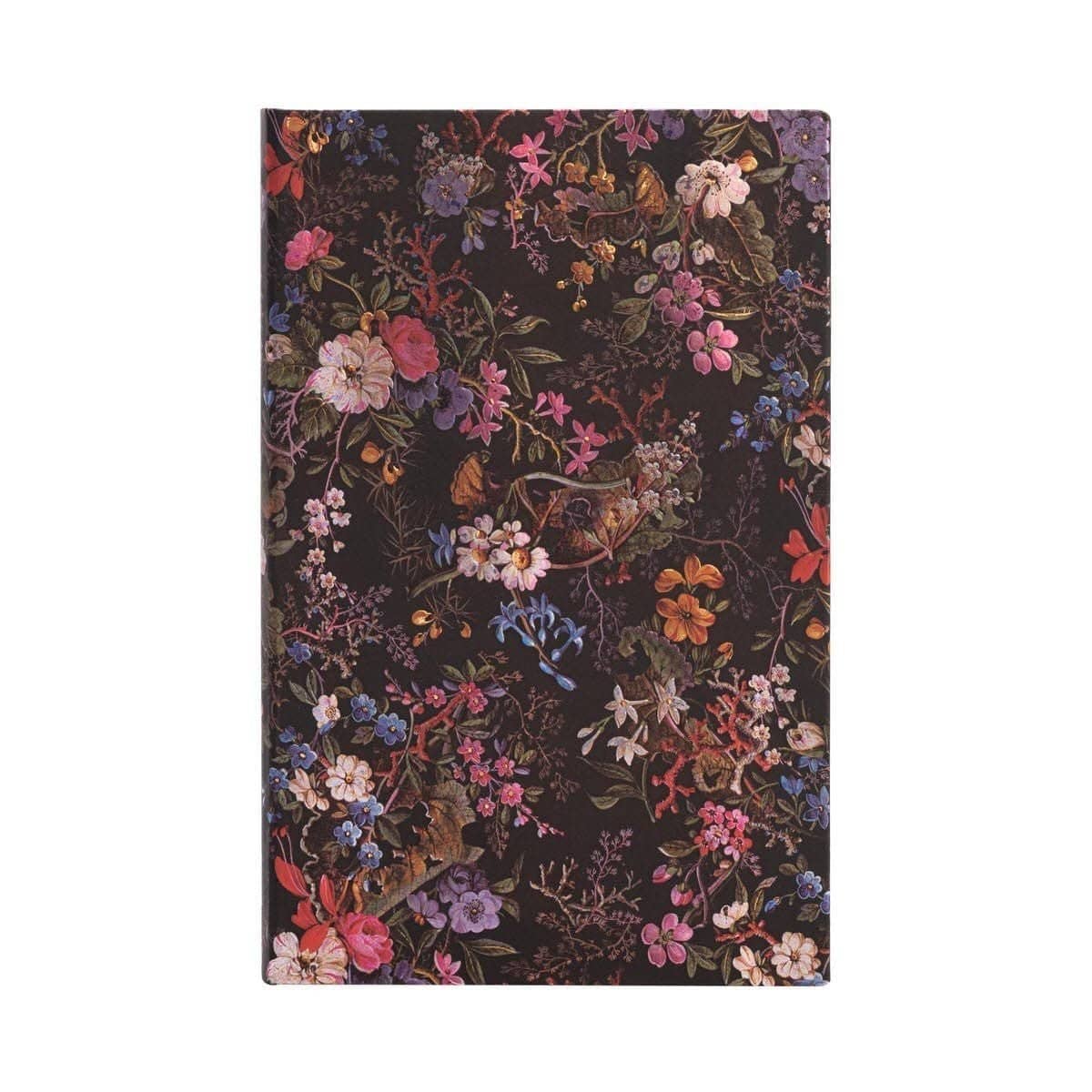 Anteckningsbok Floralia - Maxi Dotted HÄrd pÀrm - Svart anteckningsbok med blommor i mÄnga fÀrger. FrÄn Paperblanks - Tidformera