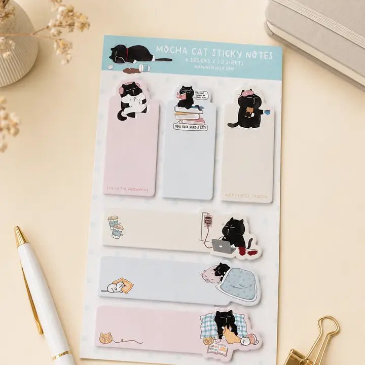 Bookmark Sticky Notes - Mocha cat - 6 designer - 1 - Moonaries illo - Tidformera