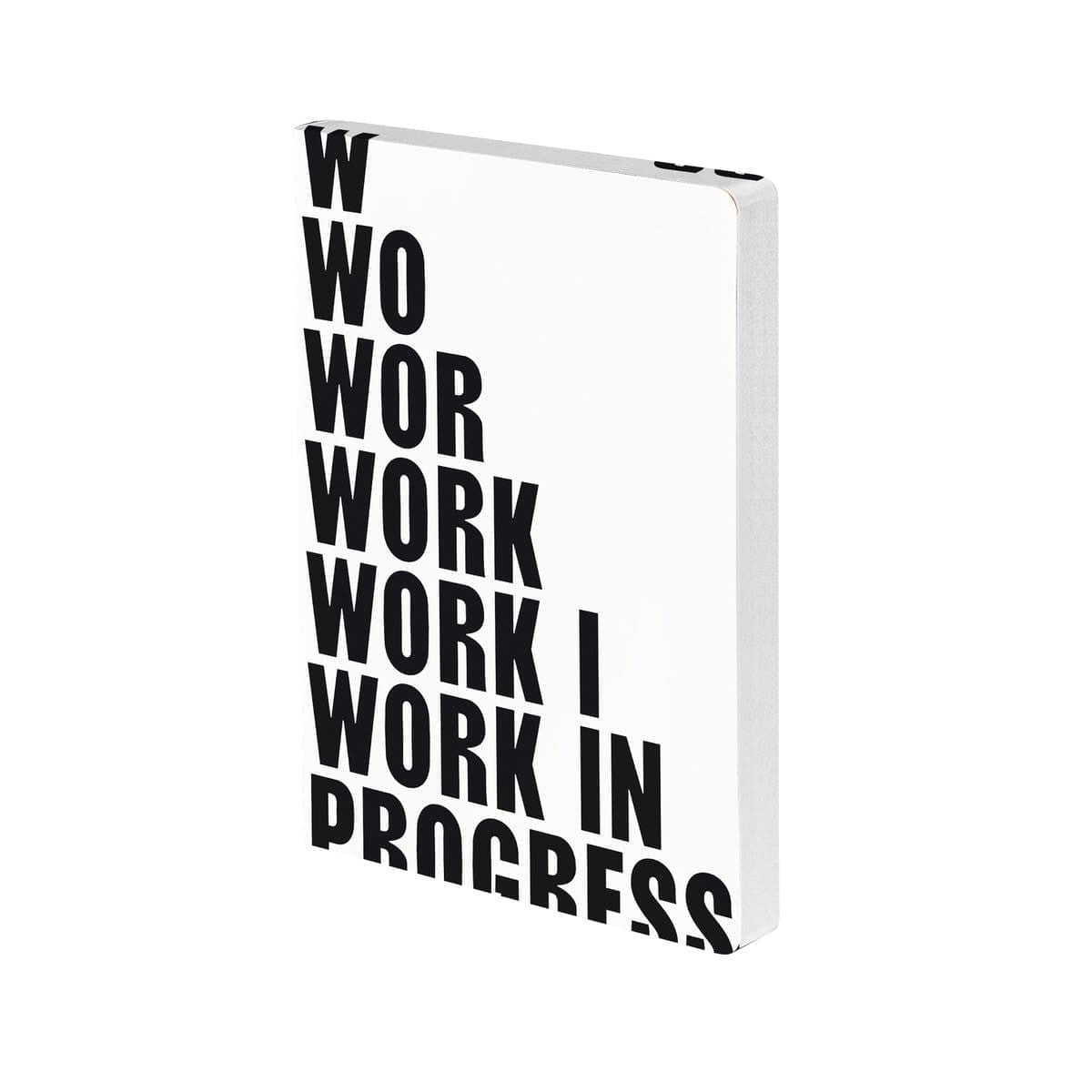Dotted notebook Graphic L Work in Progress frÄn Nuuna. Vit skrivbok med svart text pÄ. - Tidformera