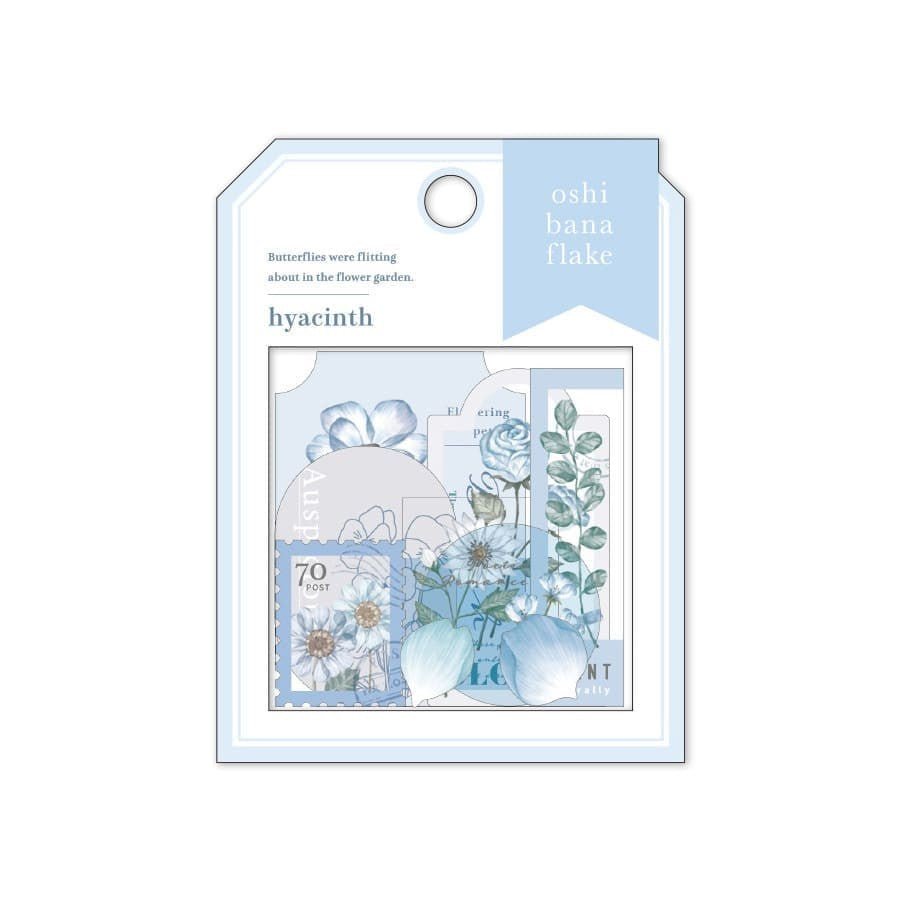 Flake stickers Oshi bana - Hyacinth från Mind Wave. Blå förpackning med klistermärken med blå blommor. - Tidformera