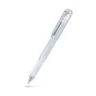 Hybrid Gel grip DX Rollerballpenna från Pentel. Vit penna som har locket fastsatt på baksidan av pennan. - Tidformera