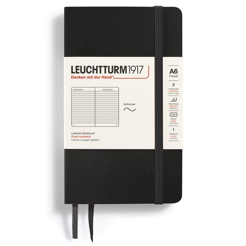 Linjerad skrivbok Lt A6 Mjuk pärm Black från Leuchtturm1917 - Svart anteckningsbok - Tidformera