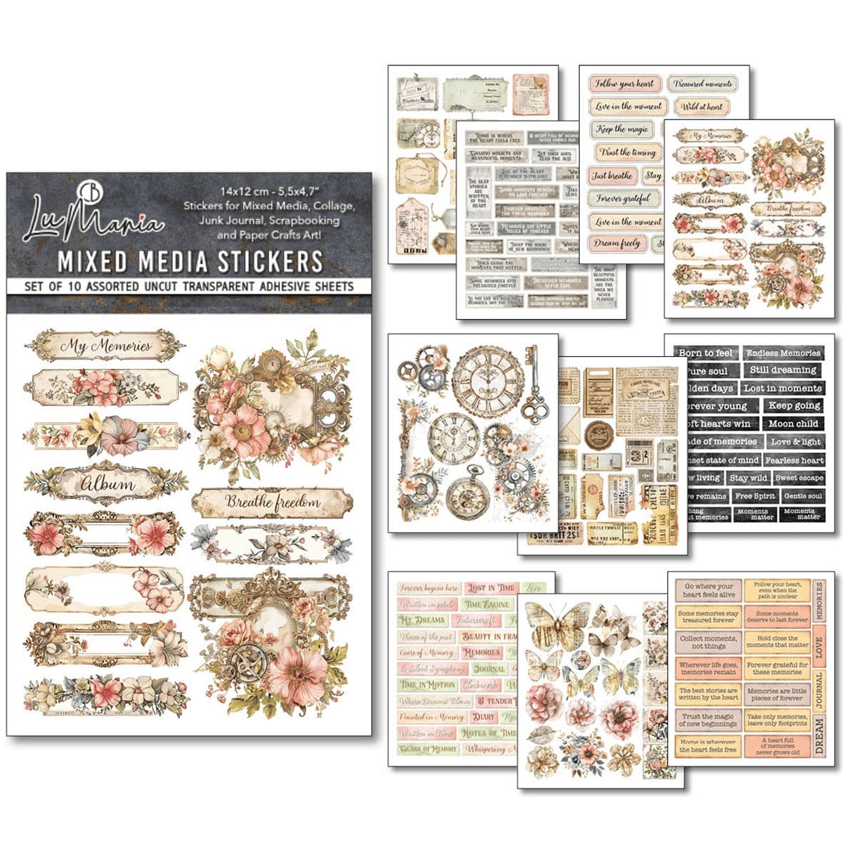Mixed Media Stickers - 10-pack - Lost in Time - 1 - Ciao Bella - Tidformera