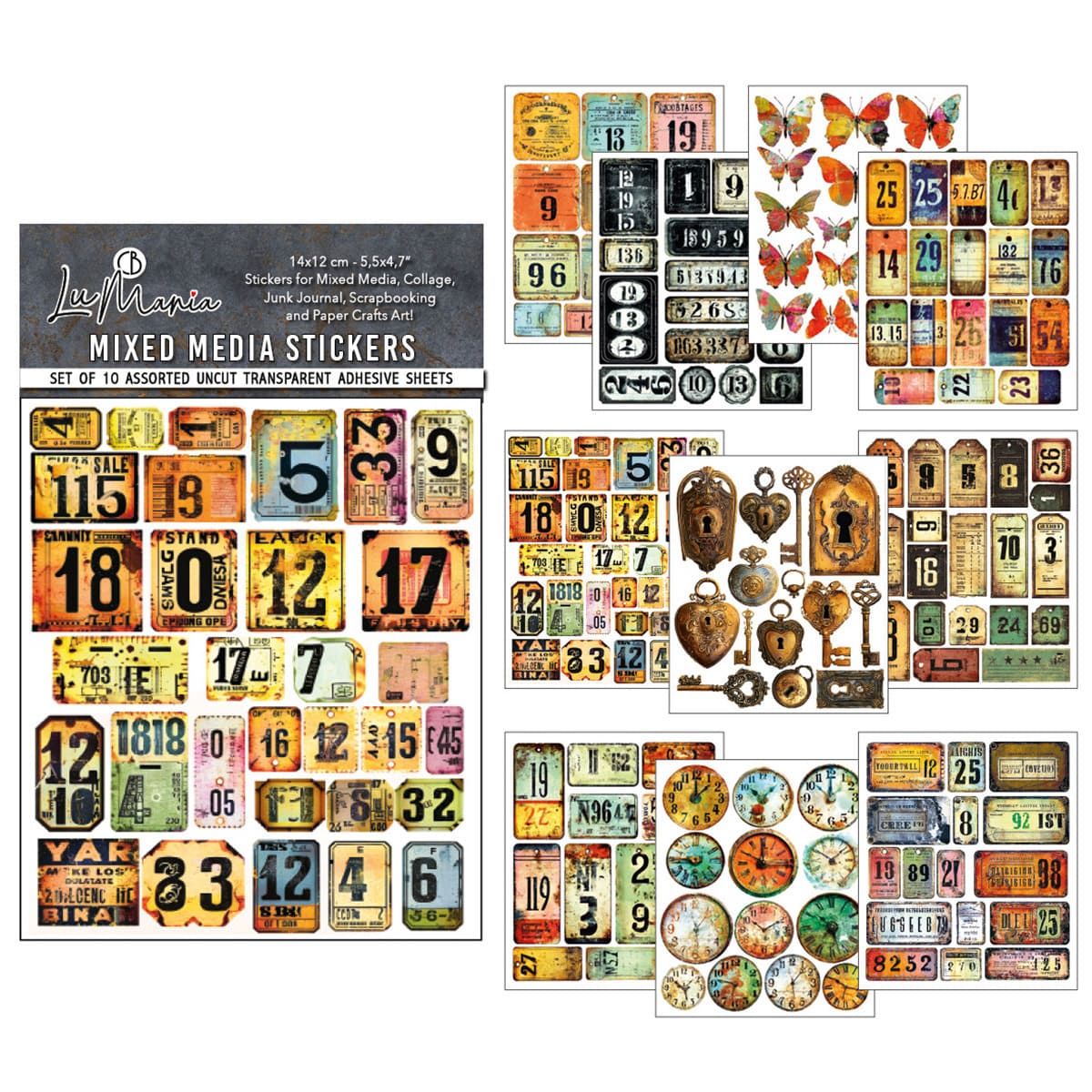 Mixed Media Stickers - 10-pack - Scratched Labels - 1 - Ciao Bella - Tidformera
