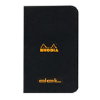 Rhodia Skrivhäften - A7 Dotted från Rhodia - Svart skrivhäfte som det i orange skrift står Rhodia och Dot på. - Tidformera