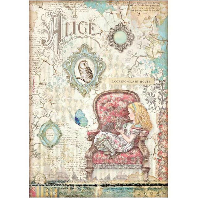 Rice Paper A4 Alice Looking - glass House - 1 - Stamperia - Tidformera