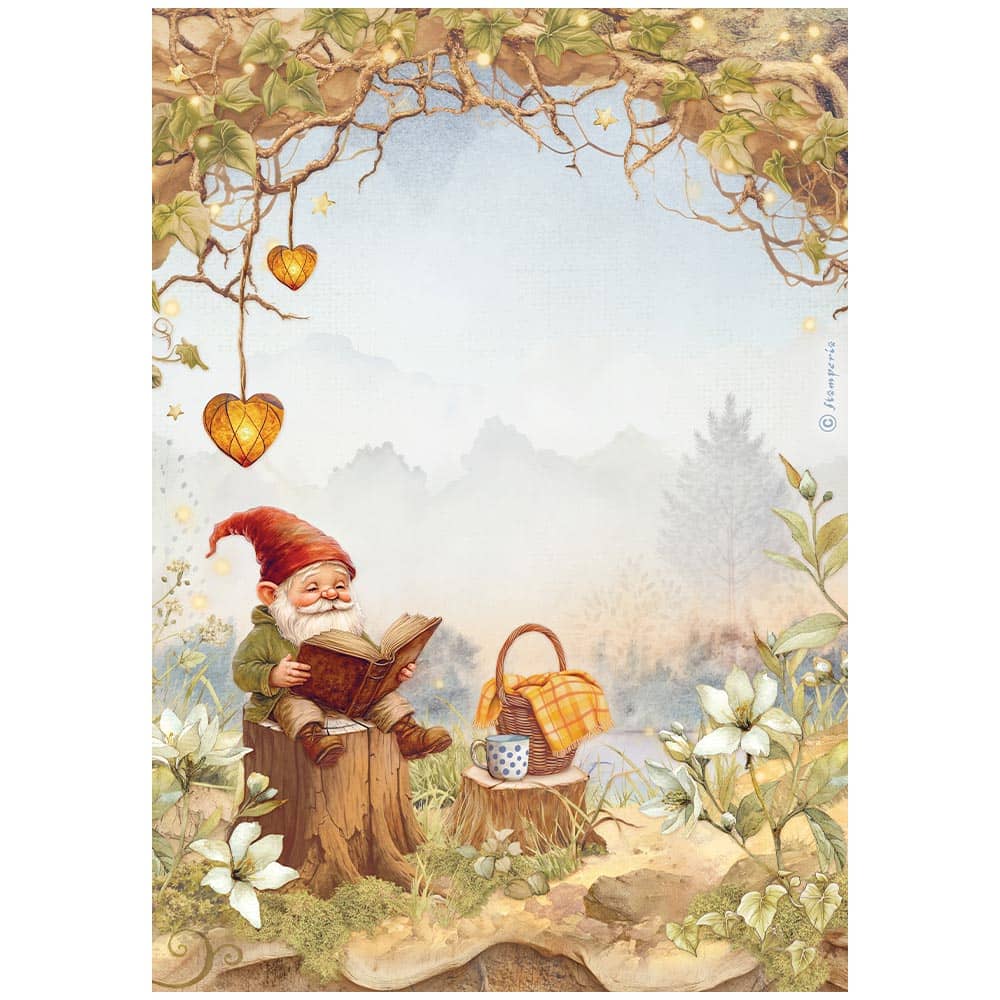 Rice Paper A4 - Whispering Woods - Gnome - 1 - Stamperia - Tidformera