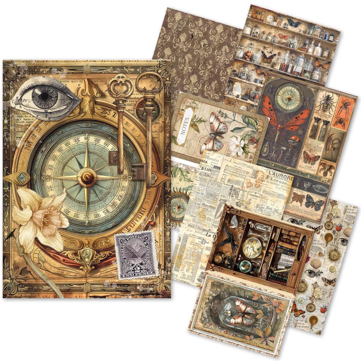 Rice Paper Art set - A5 - 8 - pack - Cabinet of Curiosities - 1 - Ciao Bella - Tidformera