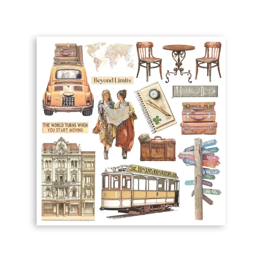 Rub - On Kit 15,5 x 15,5 cm - Art of Travelling - 7 - Stamperia - Tidformera