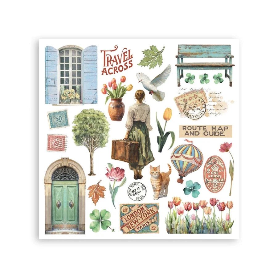 Rub - On Kit 15,5 x 15,5 cm - Art of Travelling - 3 - Stamperia - Tidformera