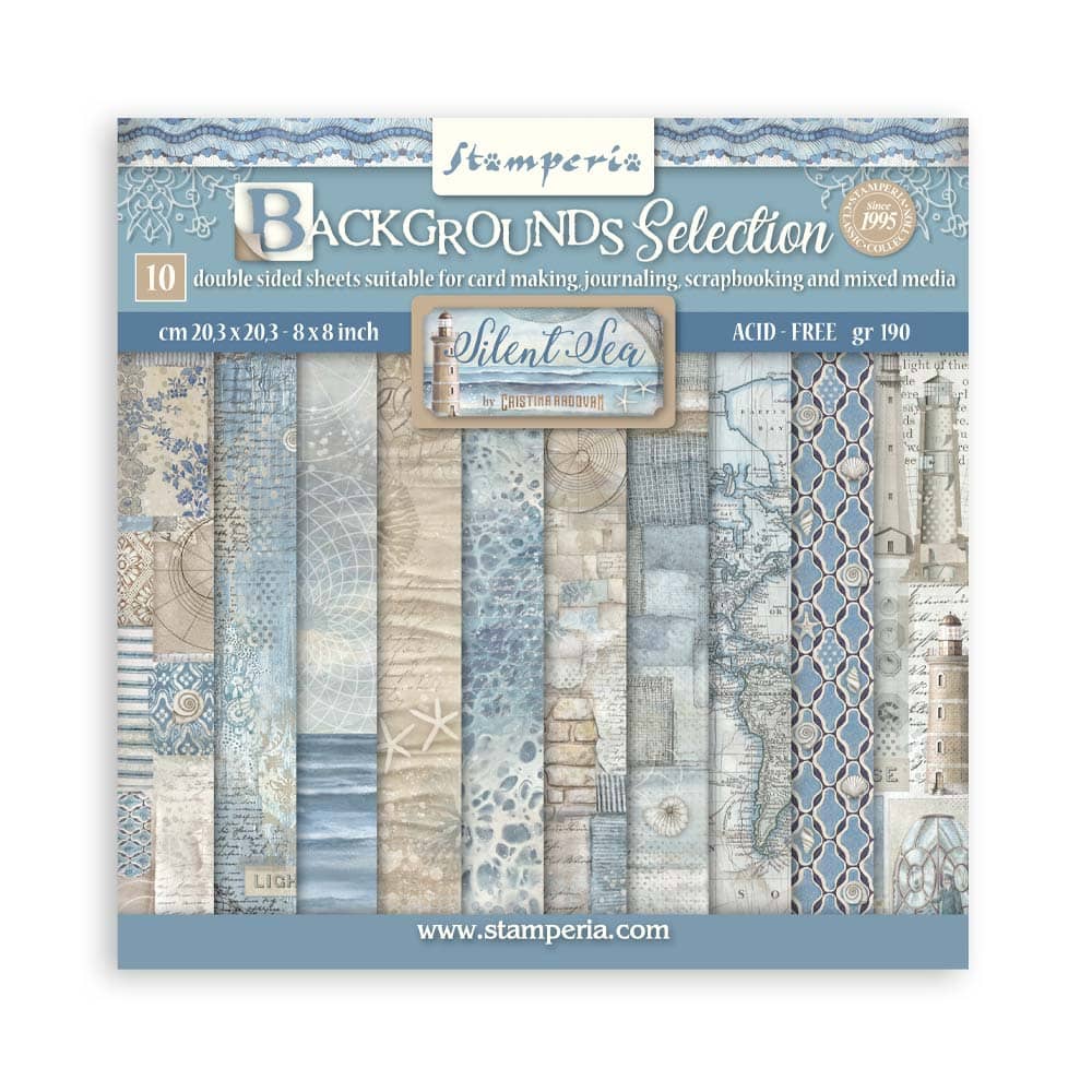 Omslagsbild på Scrapbookingpapper - Backgrounds - Silent Sea från Stamperia - Tidformera