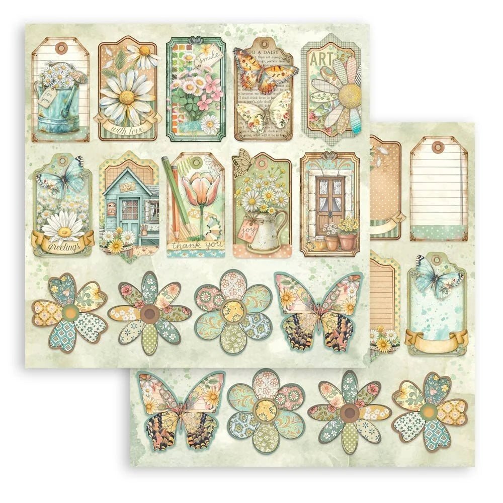 Scrapbookingpapper - Double faced - Daisy Art - 6 - Stamperia - Tidformera