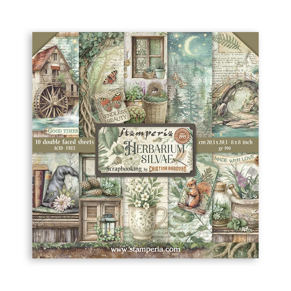 Scrapbookingpapper - Herbarium Silvae - Double faced - 1 - Stamperia - Tidformera