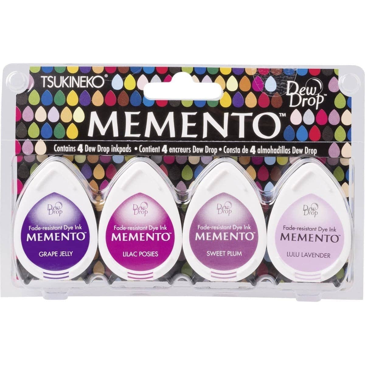 Stämpeldyna Memento Dew Drop - Juicy Purples från Tsukineko. Förpackning med 4 st lila stämpeldynor. - Tidformera