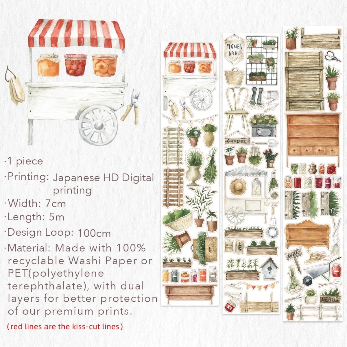 Sticker Pet Tape - Pre-cut 70 mm - Summer Market - 8 - Washi Tape Shop - Tidformera