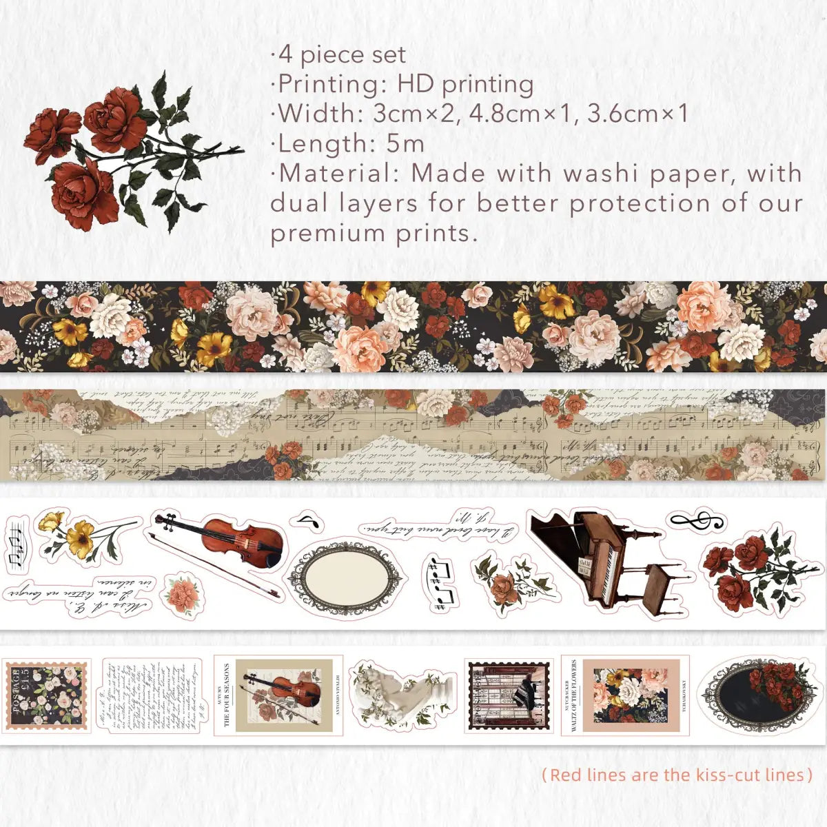 Sticker Set Washi Tape - Waltz of the Flowers - 4 - pack - 10 - Washi Tape Shop - Tidformera