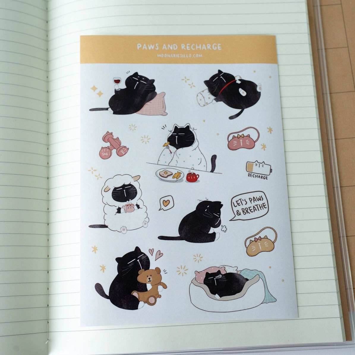 Sticker Sheet - Mocha Cat - Paws and recharge - 1 - CutieSquad - Tidformera