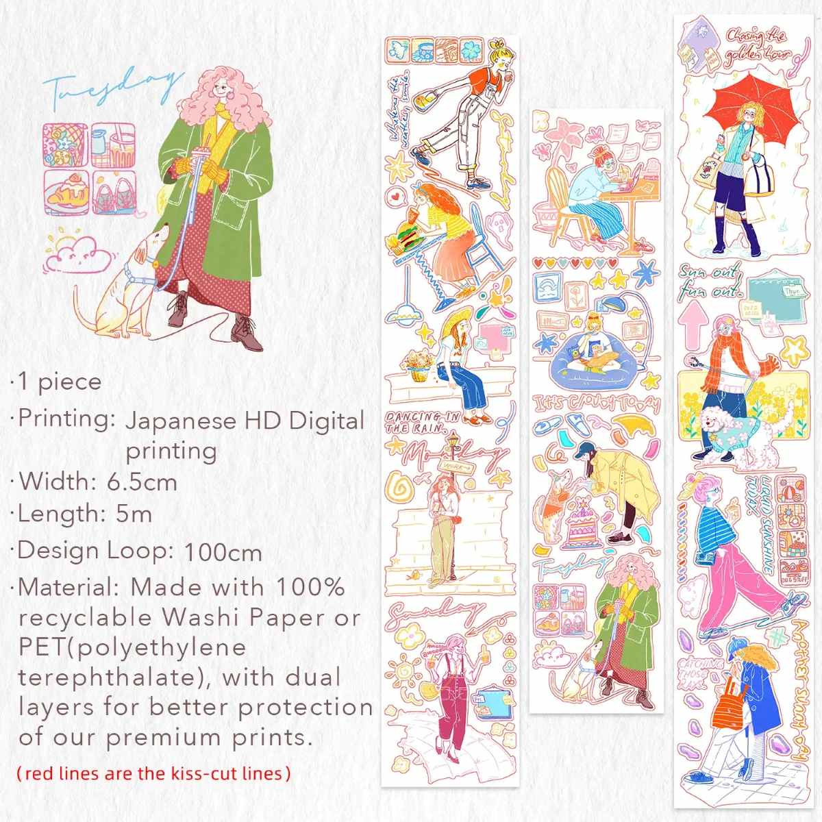 Sticker Washi Tape - Pre-cut - Cloud 9 - 65 mm - 6 - Washi Tape Shop - Tidformera