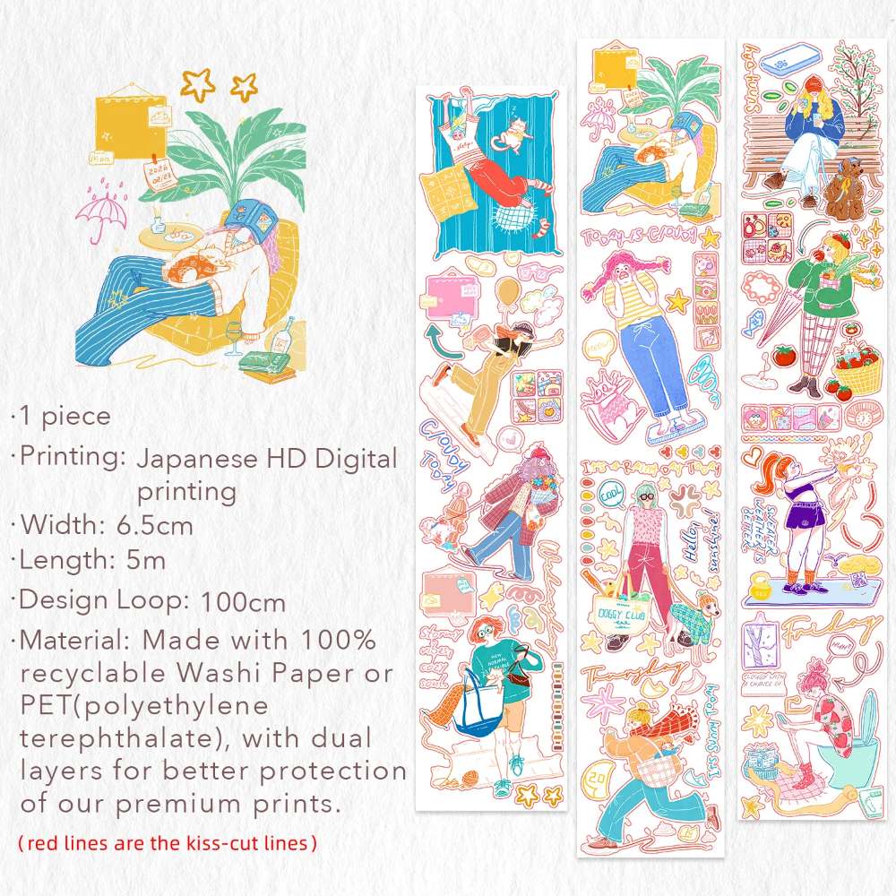 Sticker Washi Tape - Pre-cut - Dopamine Days - 65 mm - 7 - Washi Tape Shop - Tidformera