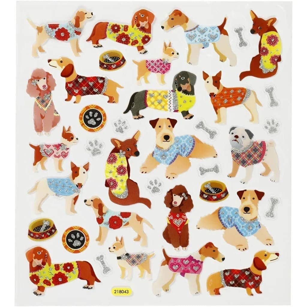 Stickers Creotime - Hundar från Creotime. Klistermärken med hundar i olika raser. Hundben och skålar - Tidformera