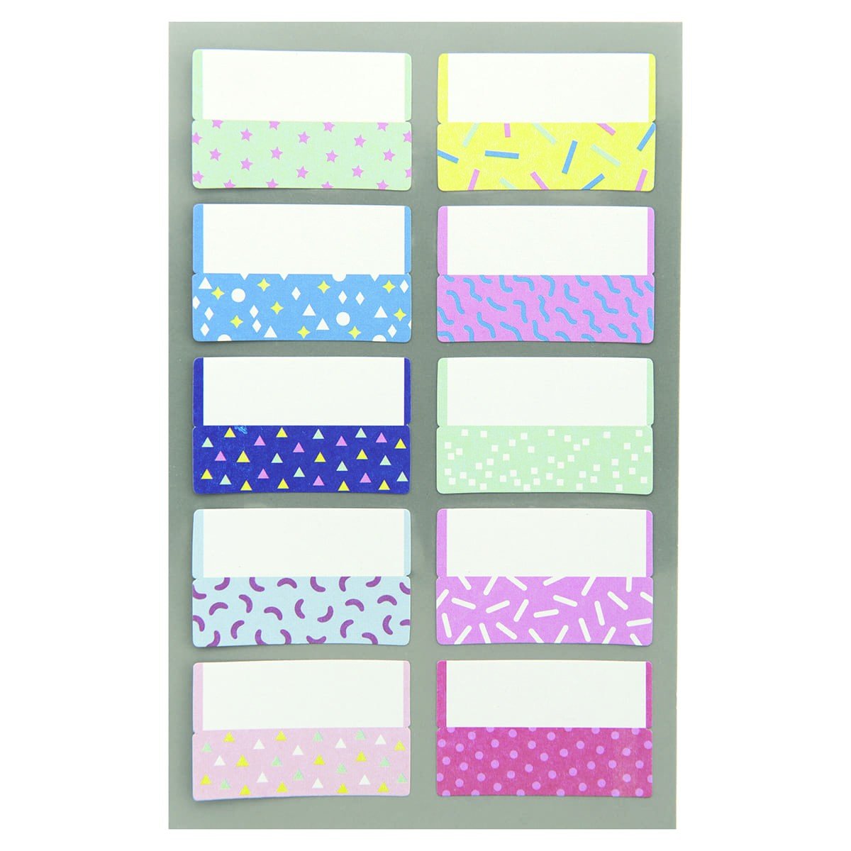 Stickers Index Paper Poetry - Confetti från Rico Design. Ett ark med tio olika motiv på indexflikar. Mönstret på flikar är i olika färger och har olika mönster. - Tidformera