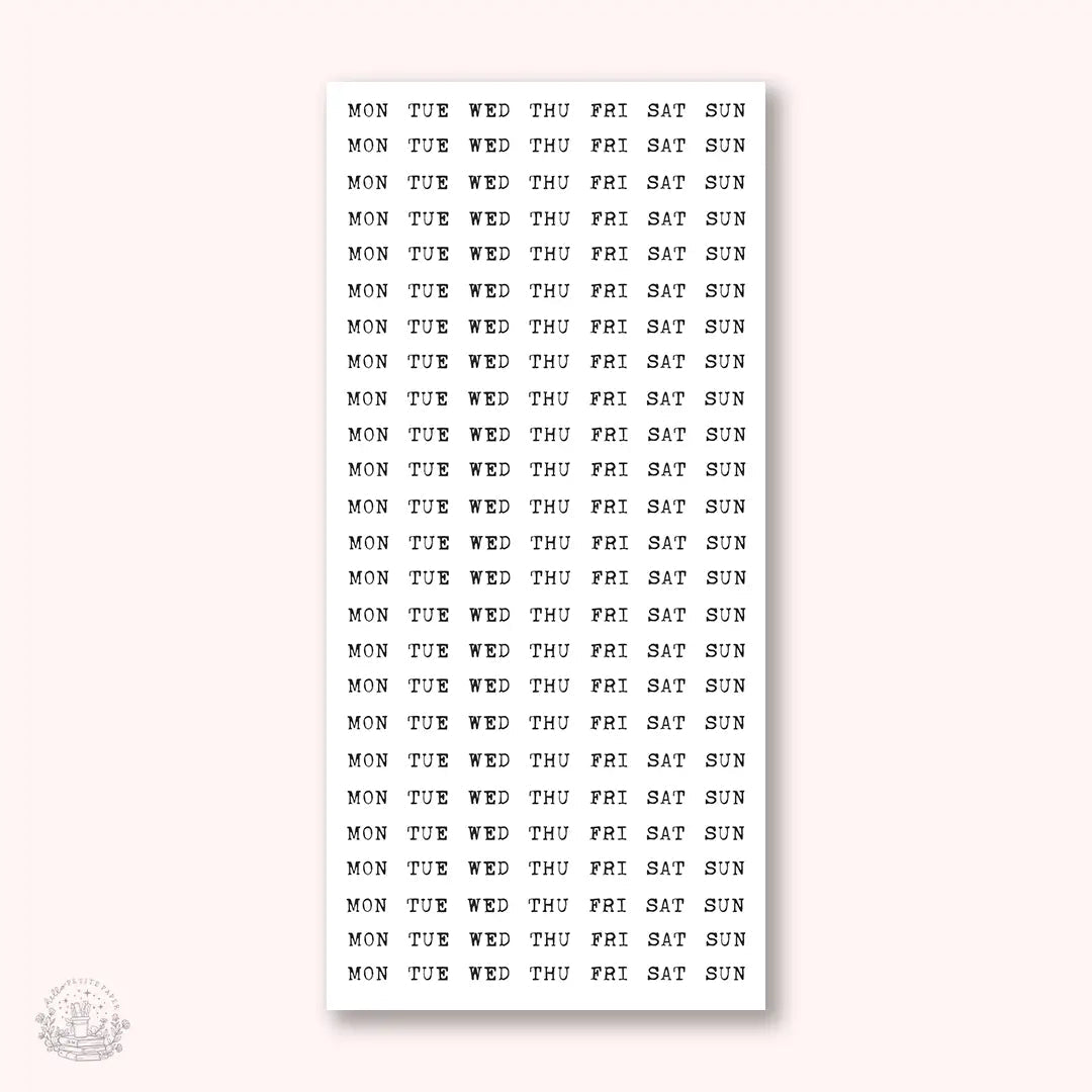 Stickers Kalender - Week - Small Typewriter (förkortat) - 1 - Hello Petite Paper - Tidformera