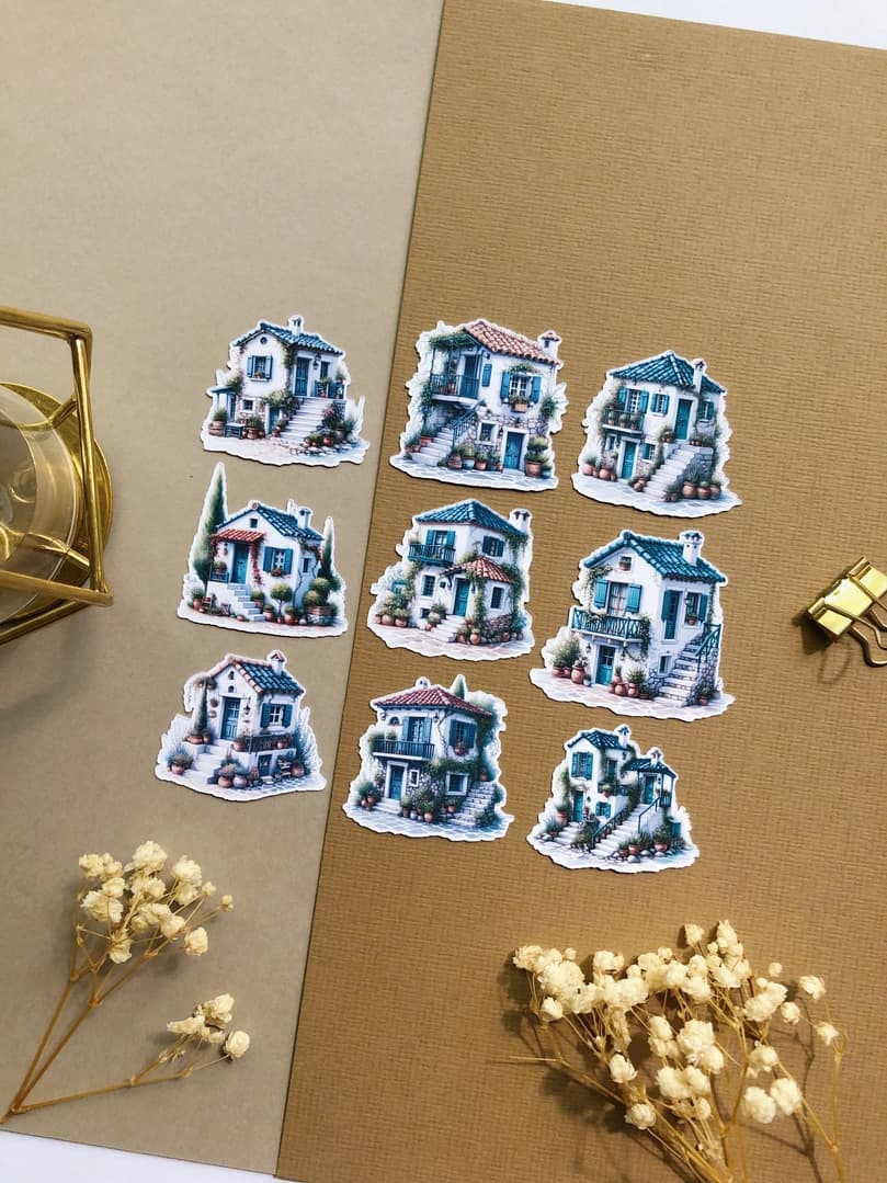 Stickers - T's Stationery - Tiny Greek House - 1 - T's Stationery - Tidformera
