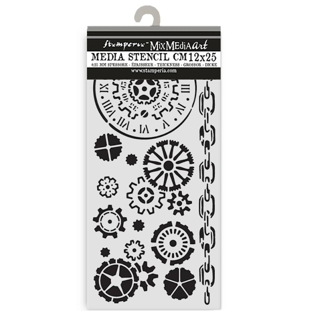 Thick Stencil 12 x 25 cm - Voyages Fantastiques - Mechanisms - 1 - Stamperia - Tidformera