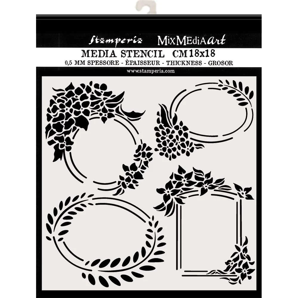 Thick Stencil 18 x 18 cm - Labels - 1 - Stamperia - Tidformera