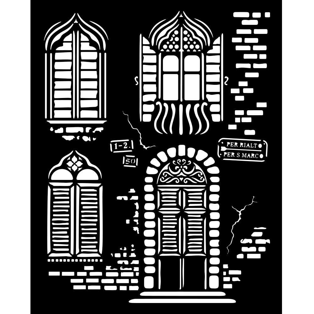 Thick Stencil 20 x 25 cm - Venice City of Art - Windows - 2 - Stamperia - Tidformera
