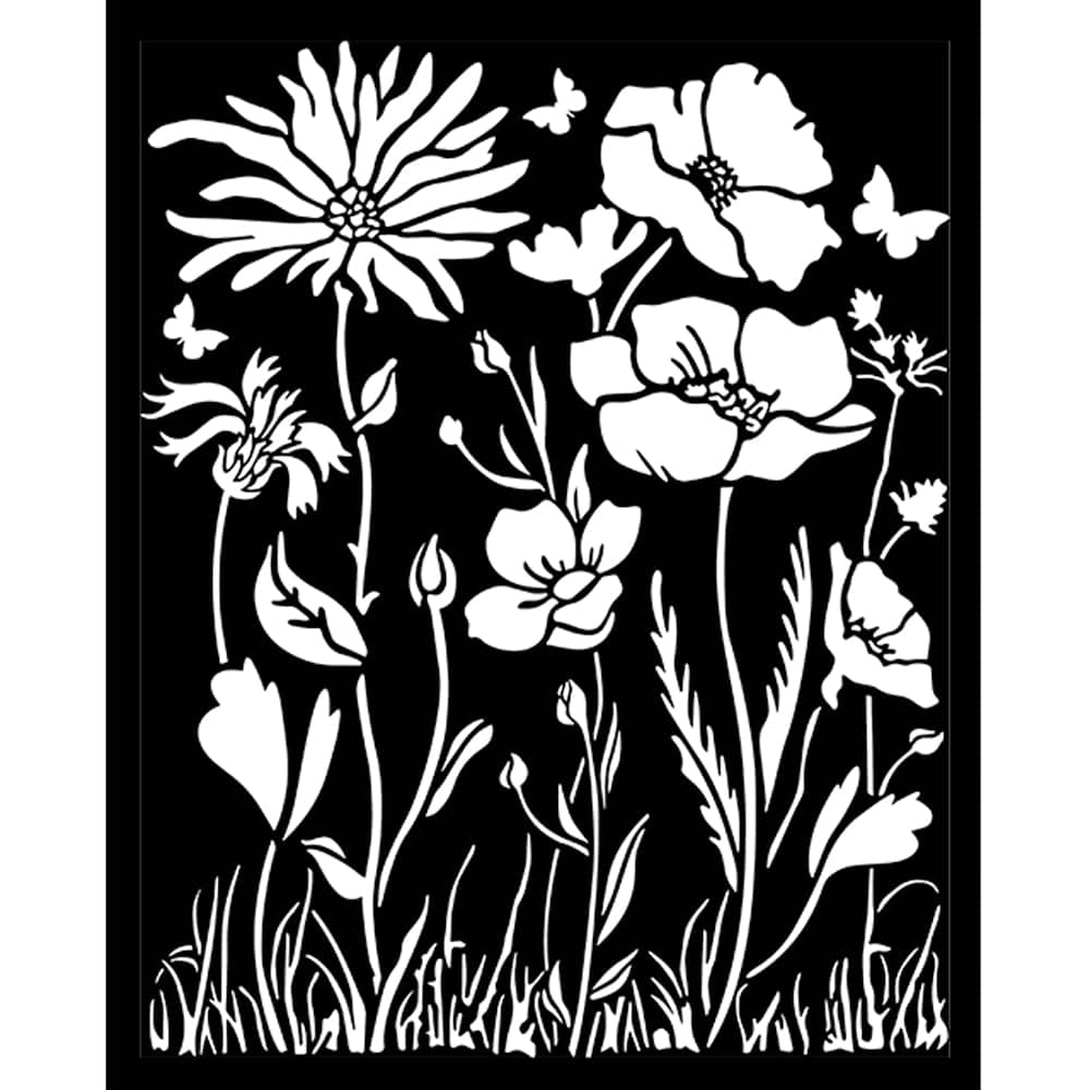 Thick Stencil 20 x 25 cm Atelier - Poppy and Flower - 1 - Stamperia - Tidformera