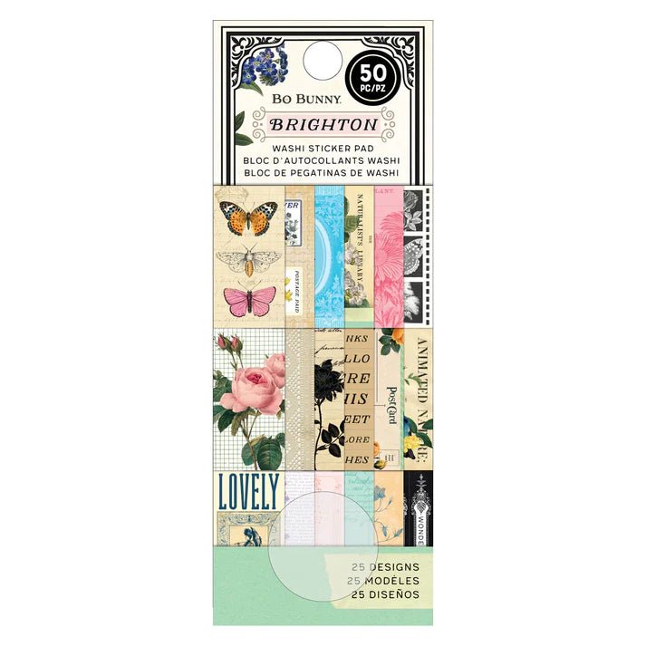 Förpackning med Washi sticker pad Bo Bunny Brighton. Ett litet hÀfte med klistermÀrken.