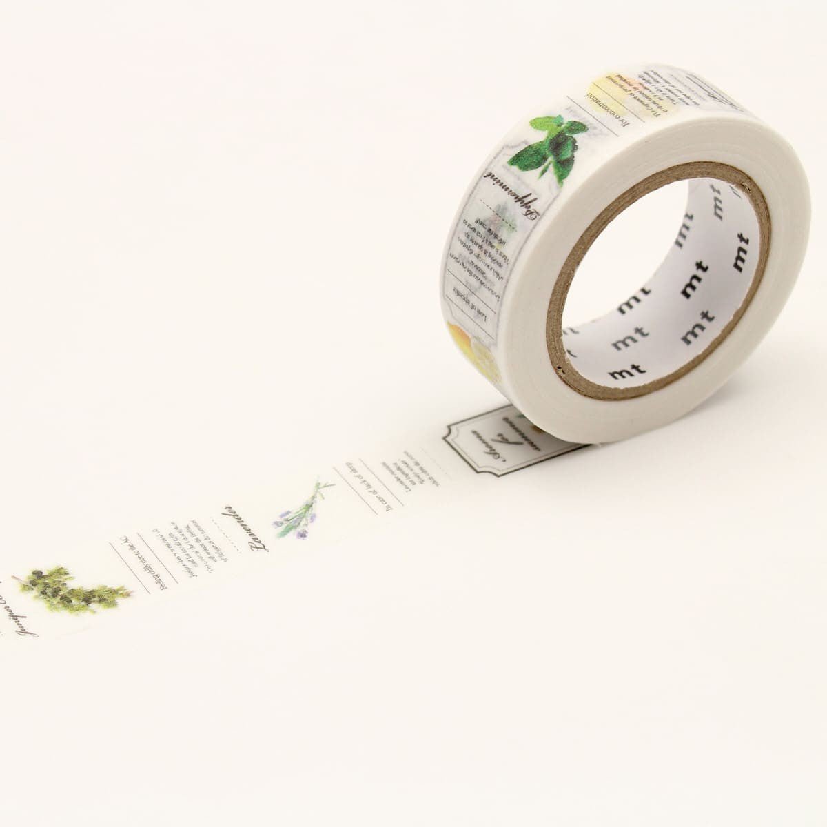 Washi Tape Ex 15 mm - Aroma från MT masking tape. Utrullad dekorationstejp med växter och text. - Tidformera