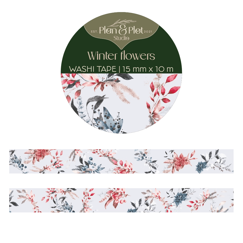 Washi tape Plan & Plot - 15 mm - Winter flowers - 1 - Plan & Plot Studio - Tidformera