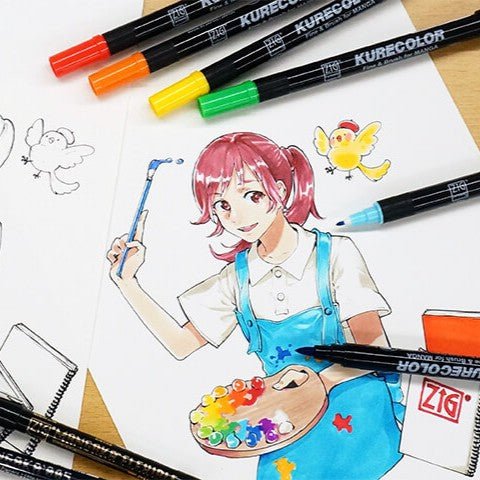 ZIG Kurecolor Manga - Fine & Brush 6-pack - Basic - 2 - ZIG Kuretake - Tidformera
