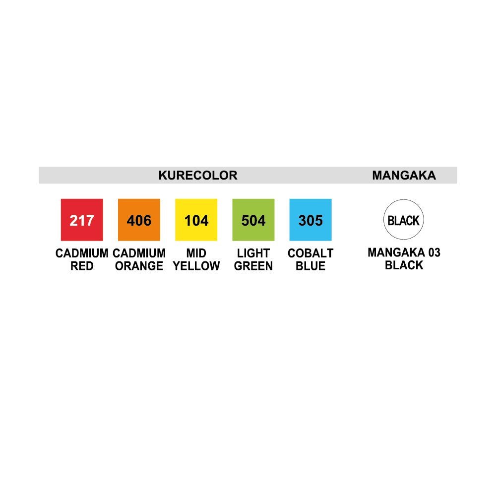 ZIG Kurecolor Manga - Fine & Brush 6-pack - Basic - 3 - ZIG Kuretake - Tidformera