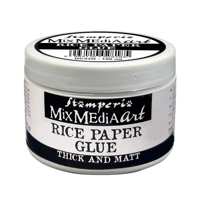 Burk med rice paper glue som används som decoupagelim.