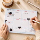 Weekly Planner Notepad - Mocha cat - A5