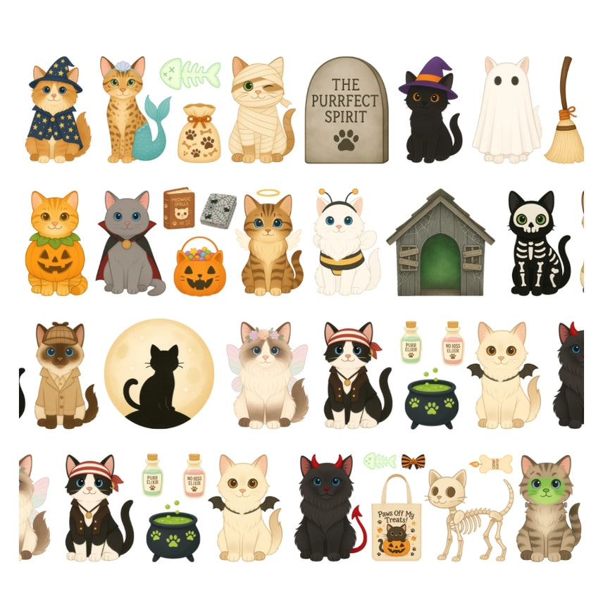 Pre cut Pet Tape - Penpaling Paula 60 mm - Halloween Cats