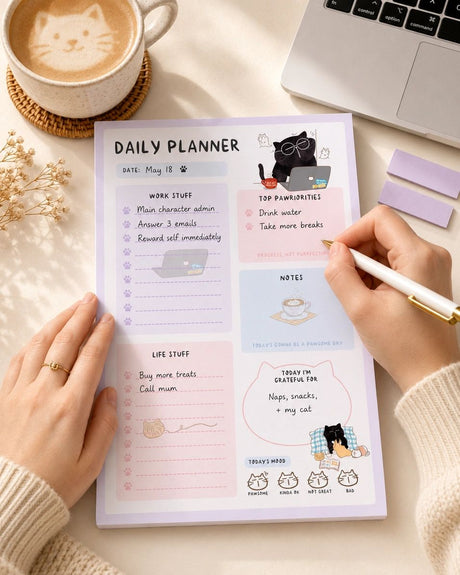 Daily Planner Notepad - Mocha cat - A5