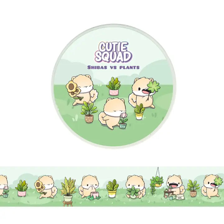Washi tape CutieSquad - Shiba vs. plants