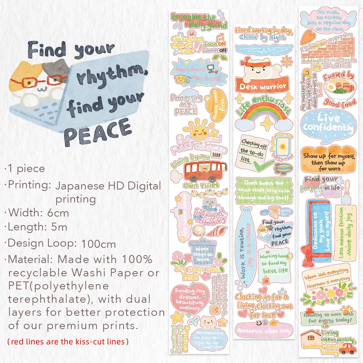 Sticker Washi Tape - Pre-cut - The Confident Mind - 60 mm