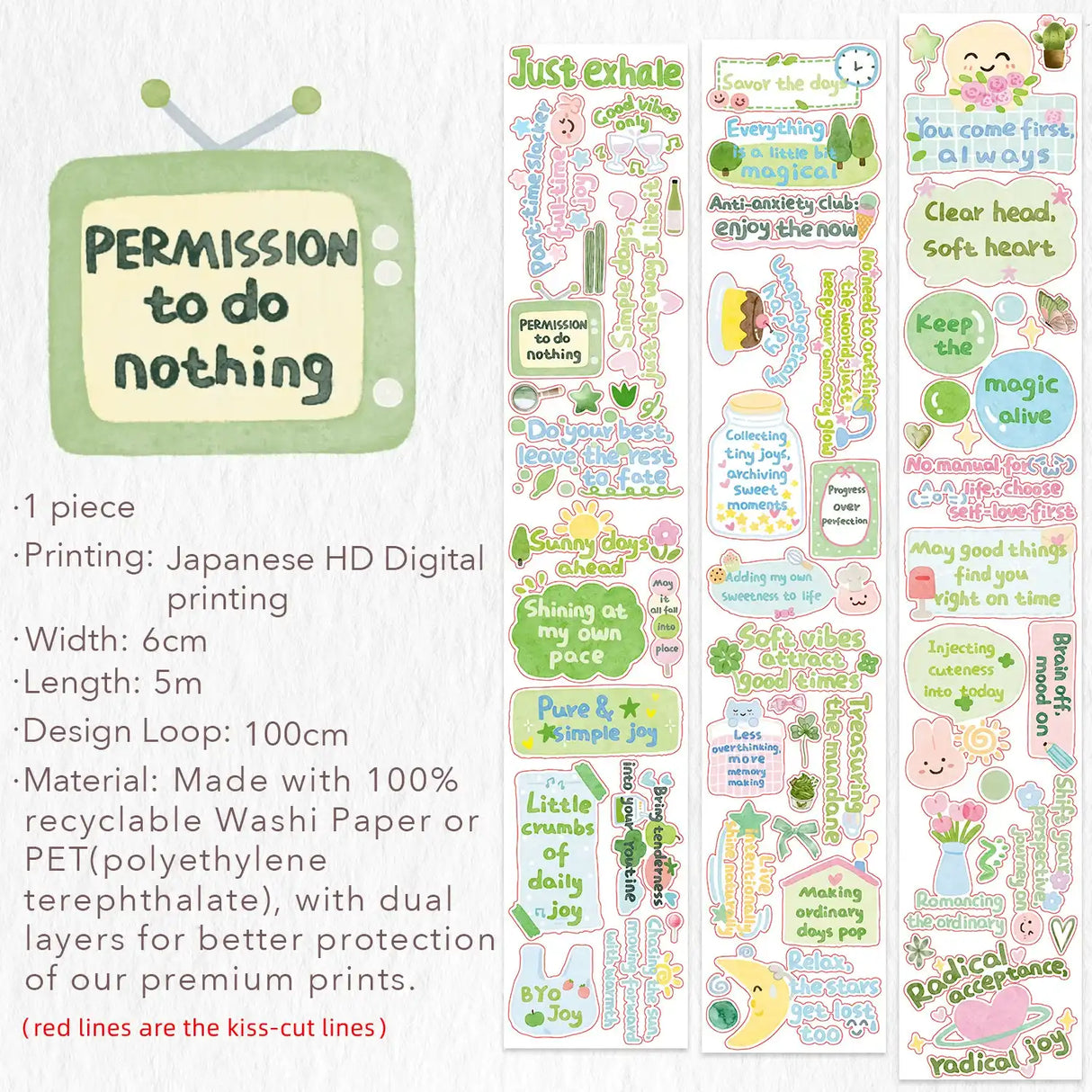 Sticker Washi Tape - Pre-cut - The Peaceful Mind - 60 mm