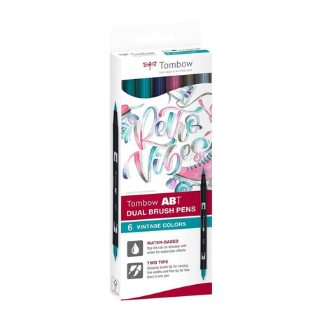Förpackning med 6 penselpennor - ABT Dual Brush pen 6 - pack - Vintage colors från Tombow - Tidformera