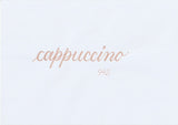 Handskriven text med ordet "cappuccino" i ljusbrun färg, skriven med ABT Dual Brush Pen i nyansen 942 Cappuccino.